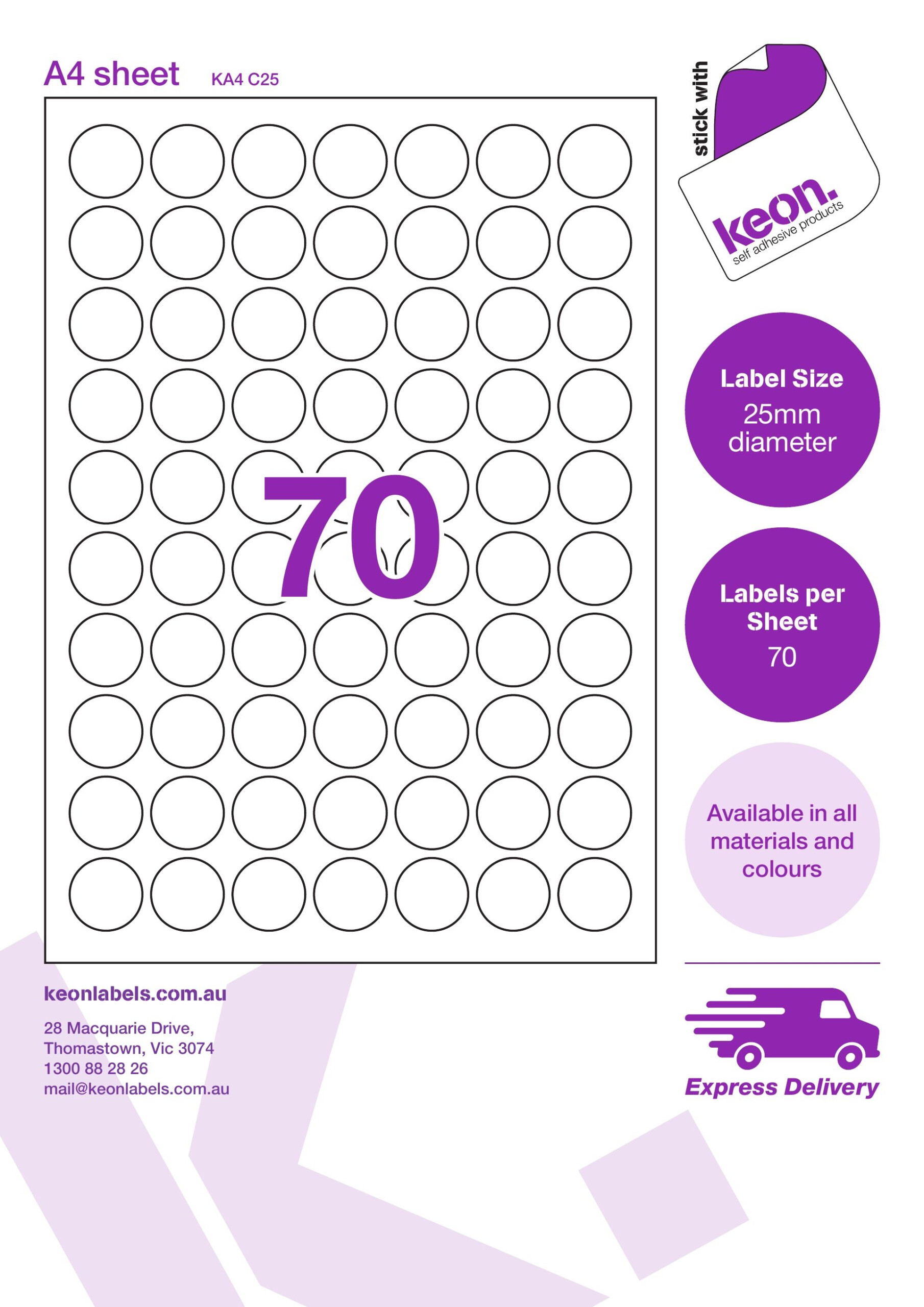 25mm Round Inkjet Laser Printer A4 Sticker Sheet Labels