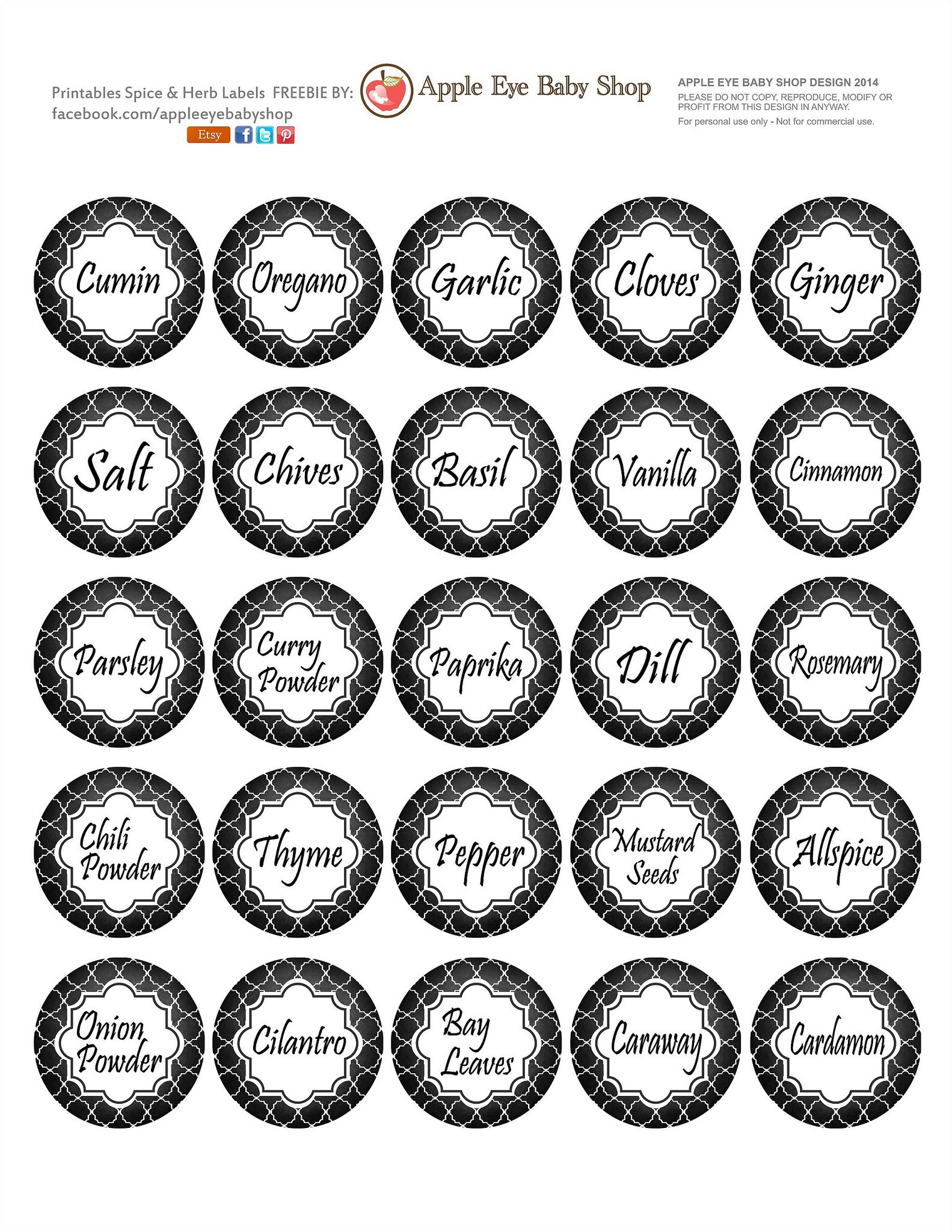 All Sizes FREE Printables Spice Herb Labels By Apple Eye Baby 