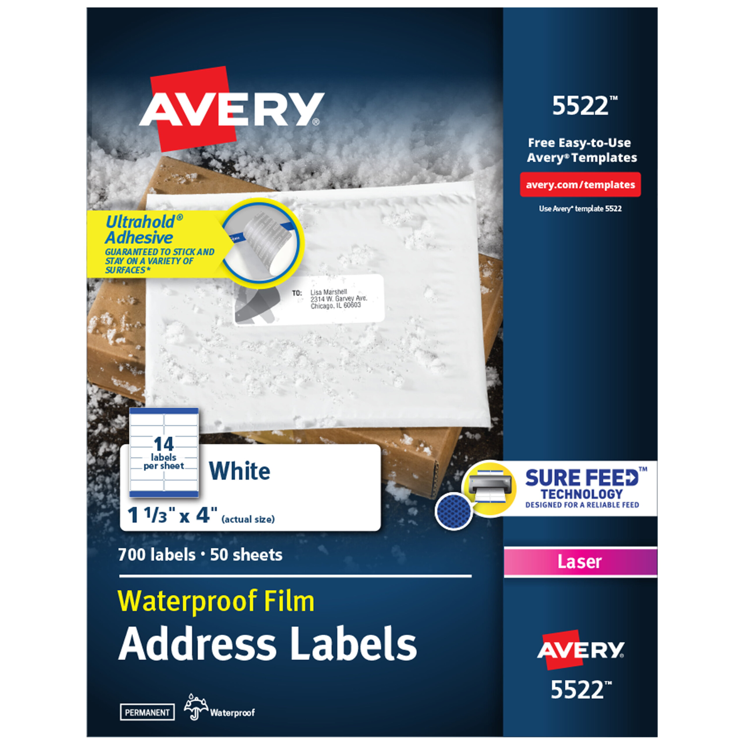 Avery Waterproof Address Labels With Sure Feed TrueBlock 1 1 3 X 4 