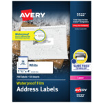 Avery Waterproof Labels Sure Feed 1 1 3 X 4 700 Labels 5522