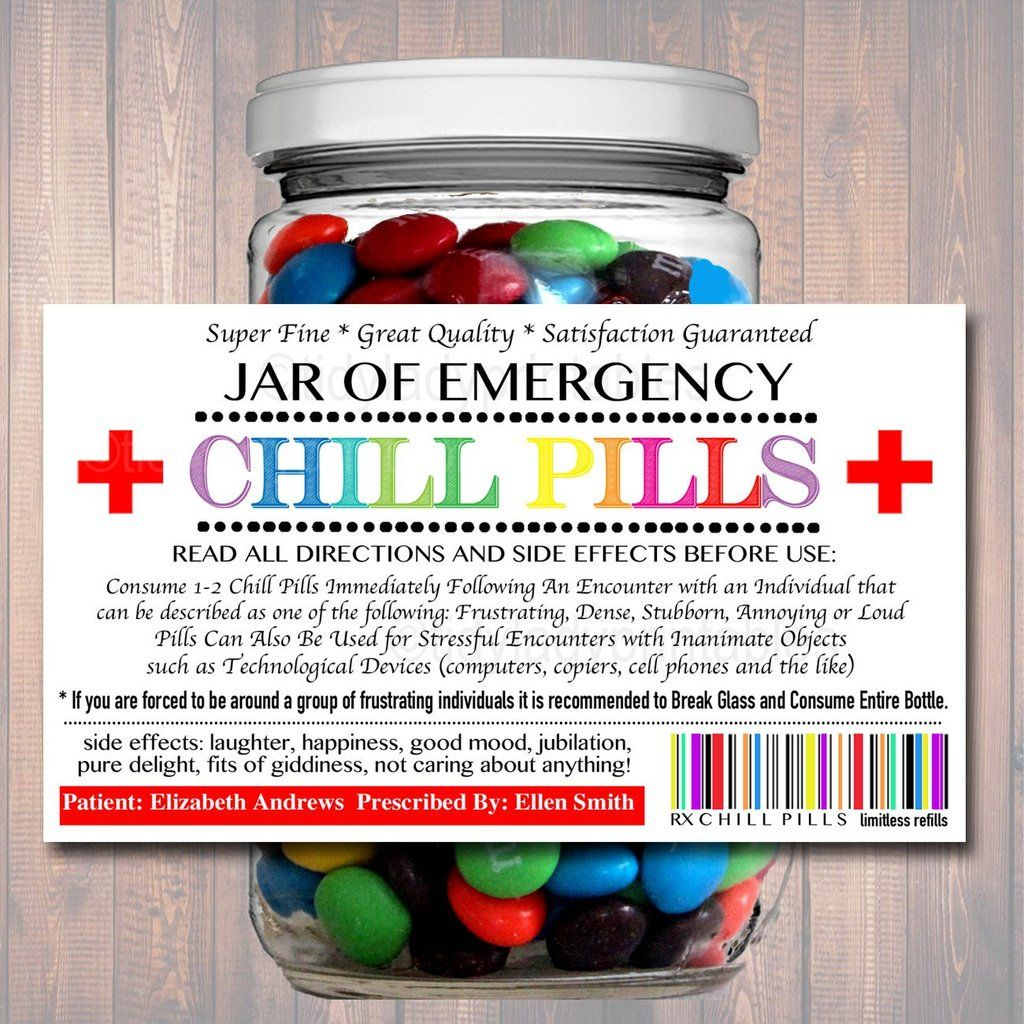 Chill Pills Label Funny Gag Gift Professional Office Gift Christmas 