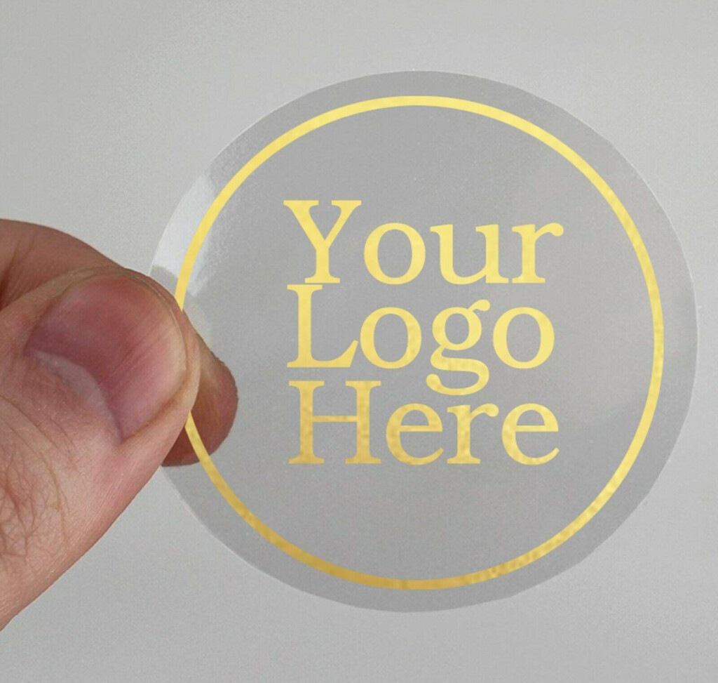 Clear Round 45mm 50mm 65mm 90mm Stickers Gold Shiny Foil Logo 