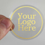 Clear Round 45mm 50mm 65mm 90mm Stickers Gold Shiny Foil Logo