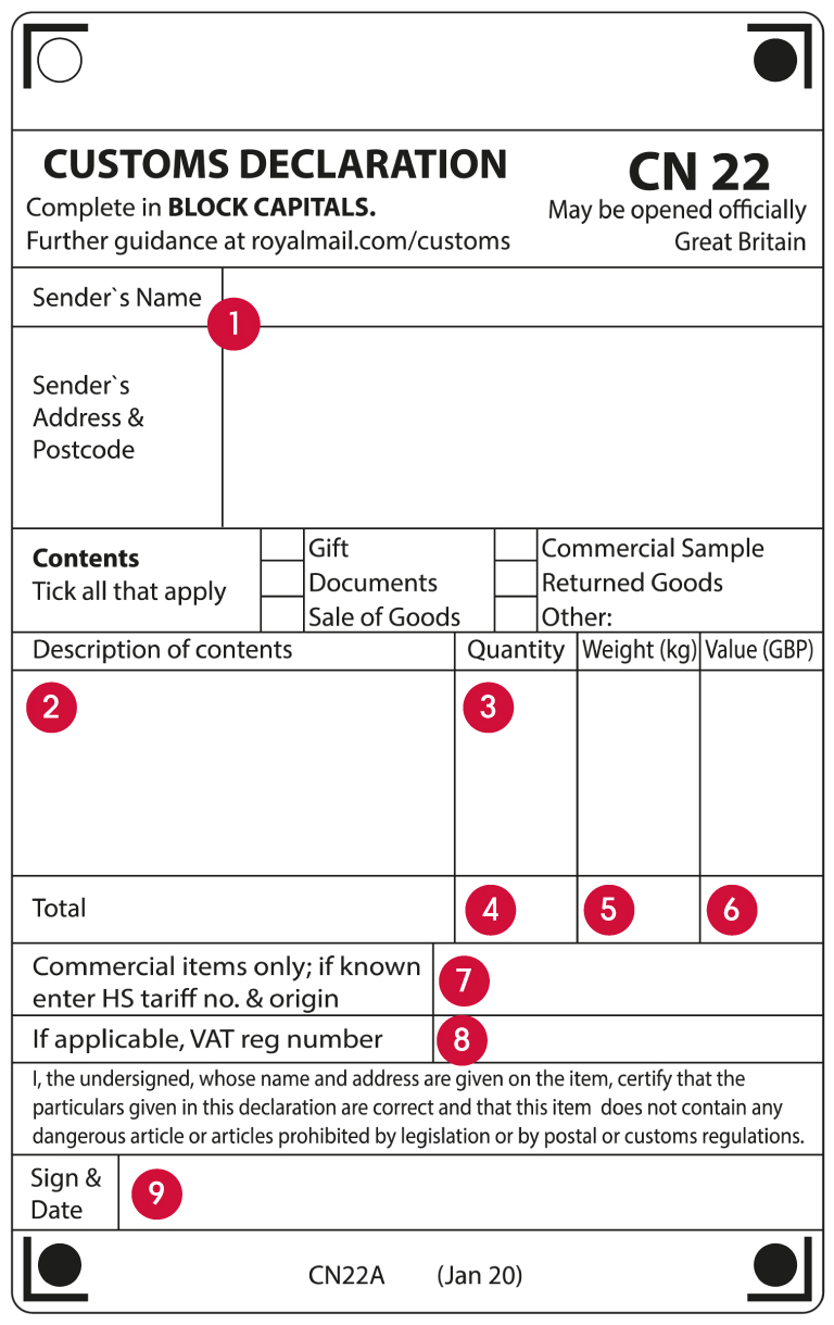 CN22 Customs Form Guide Post Office