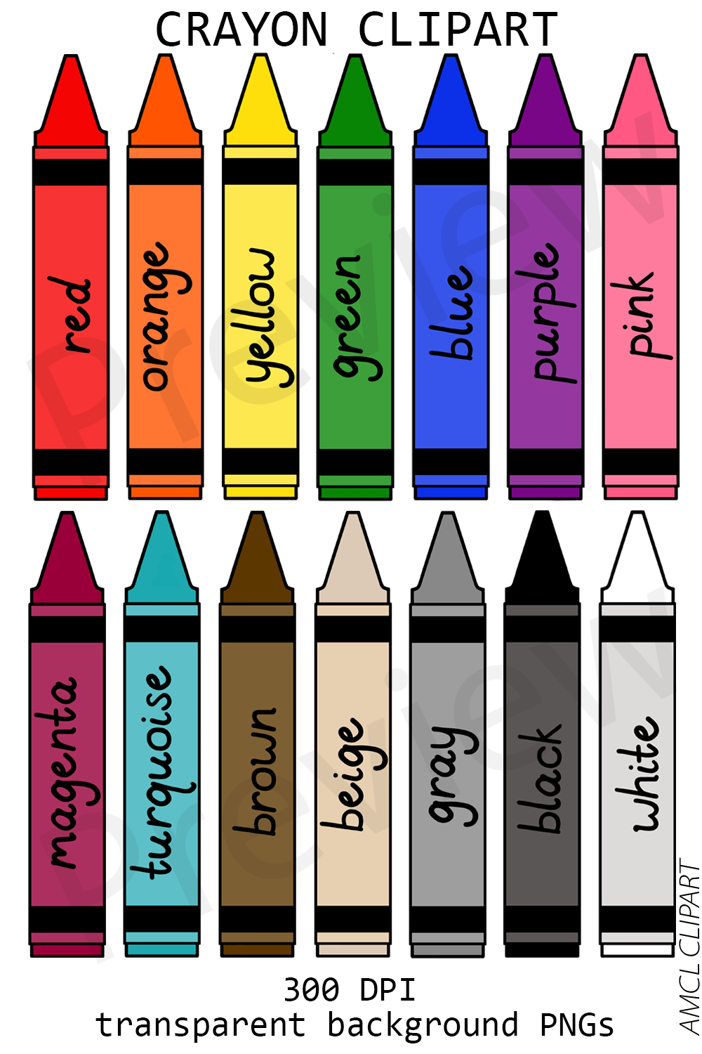 CRAYON PRINTABLES 14 Colors Labeled In English Clip Art Purple 