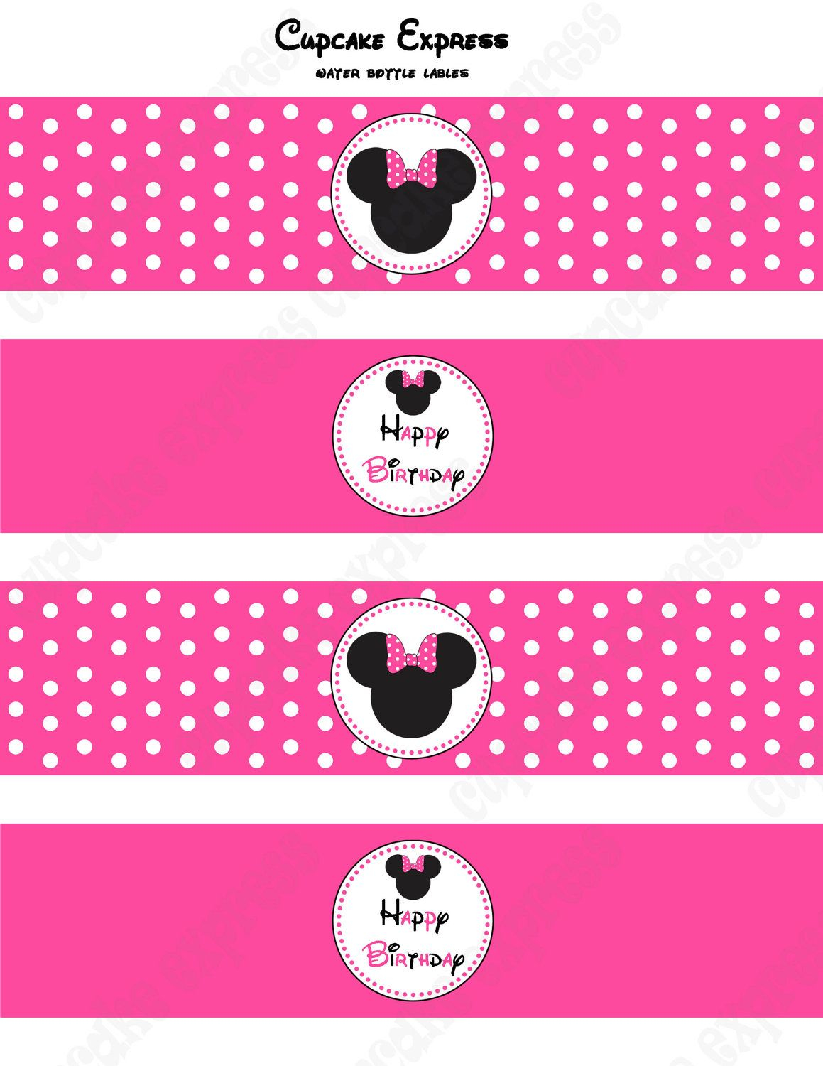 DIY Minnie Mouse Printable Birthday Party Water Bottle Labels Wraps