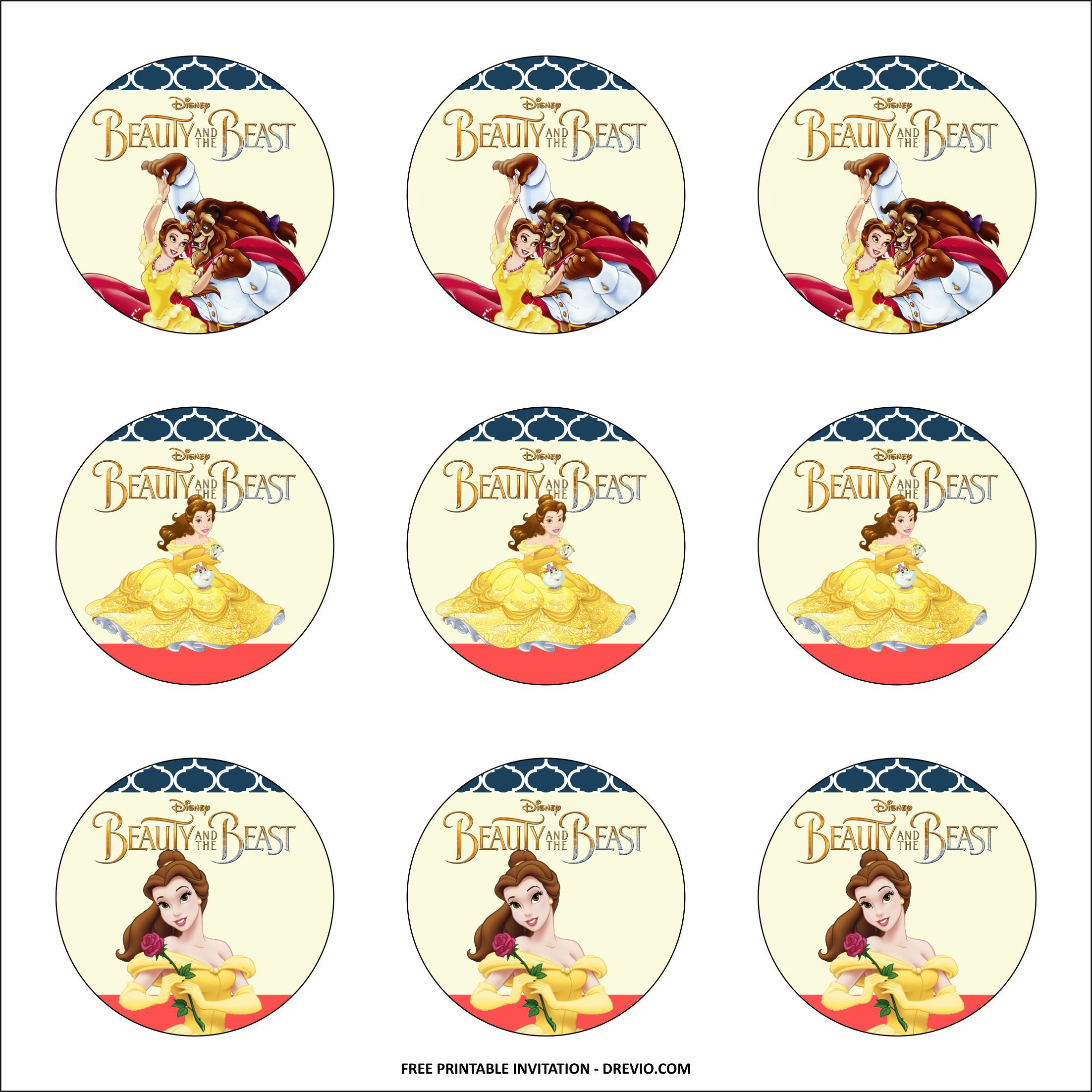  FREE PRINTABLE Beauty And The Beast Birthday Kits Templates 