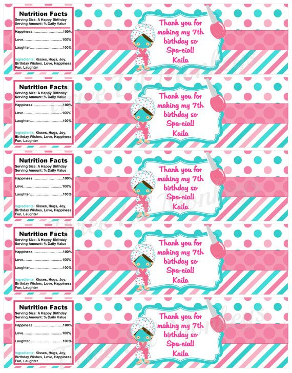 Free Printable Spa Party Water Bottle Labels Water Bottle Labels Free 