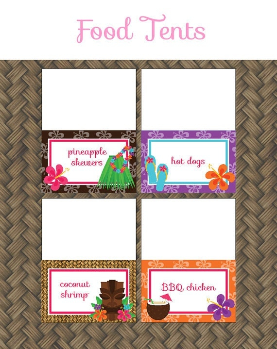 Hawaiian Luau Birthday Party FOOD LABELS Printable Hawaiian 