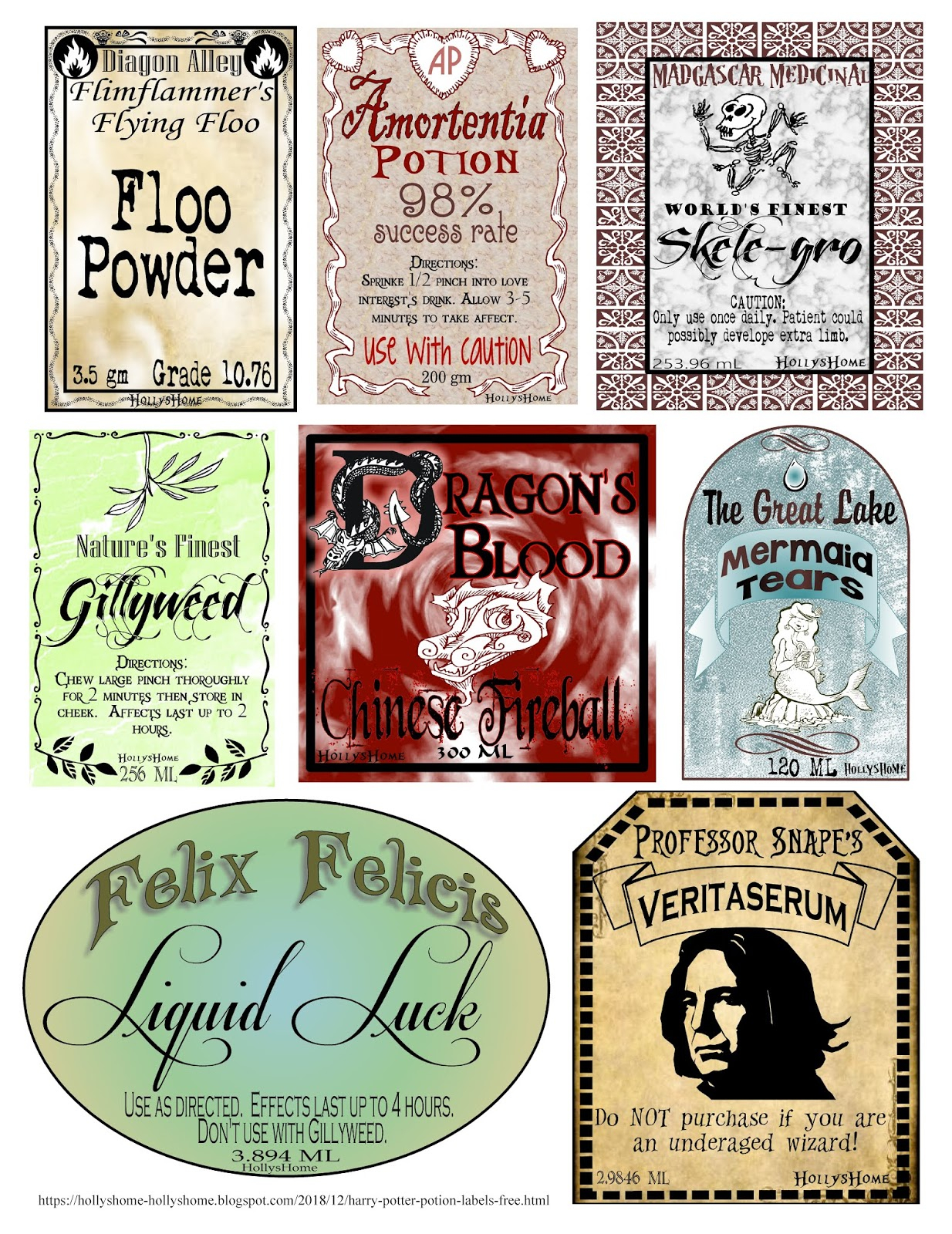 HollysHome Family Life Harry Potter Potion Labels Free Printable
