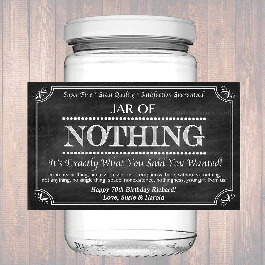 Jar Of Nothing Label Chalkboard Label Personalized Gag Gift Holiday 