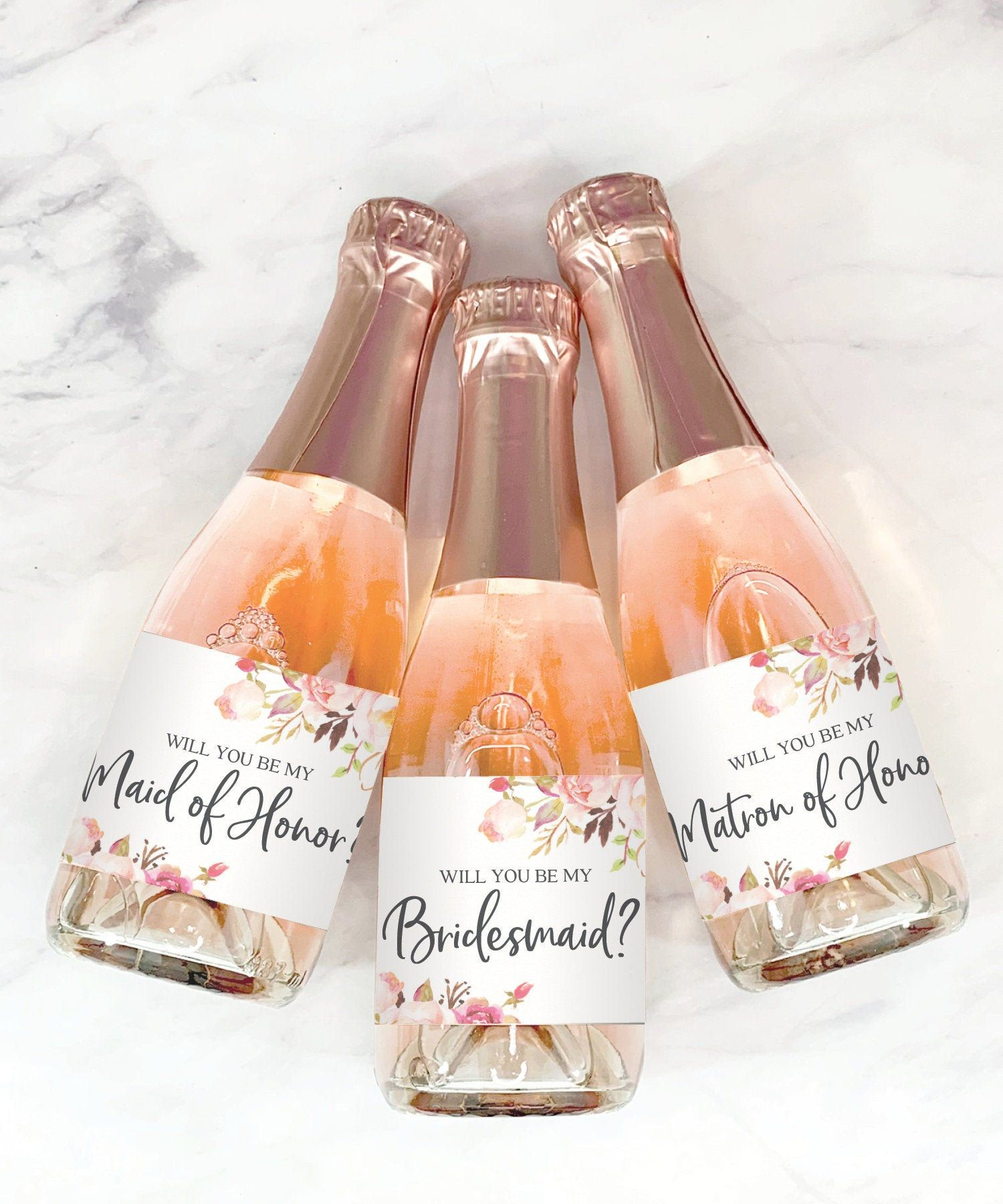 Mini Champagne Bottle Labels Will You Be My Bridesmaid Etsy Mini 