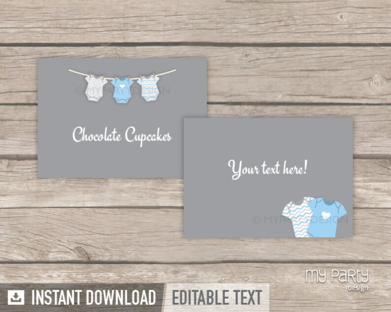 Paper Party Supplies Place Cards Food Labels INSTANT DOWNLOAD Blue 