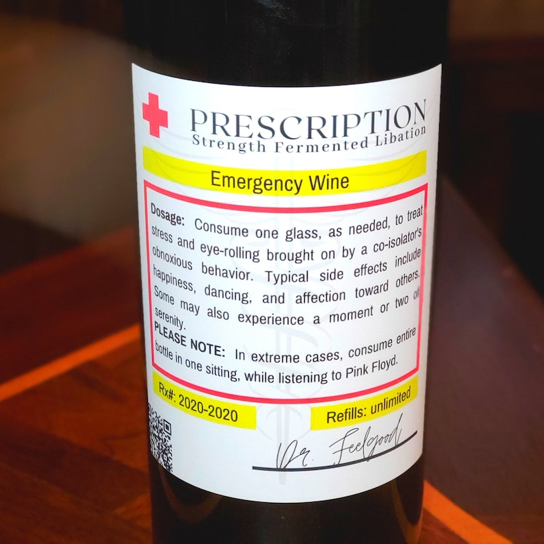 Printable Funny Prescription Wine Label For Bottle Of Wine Etsy