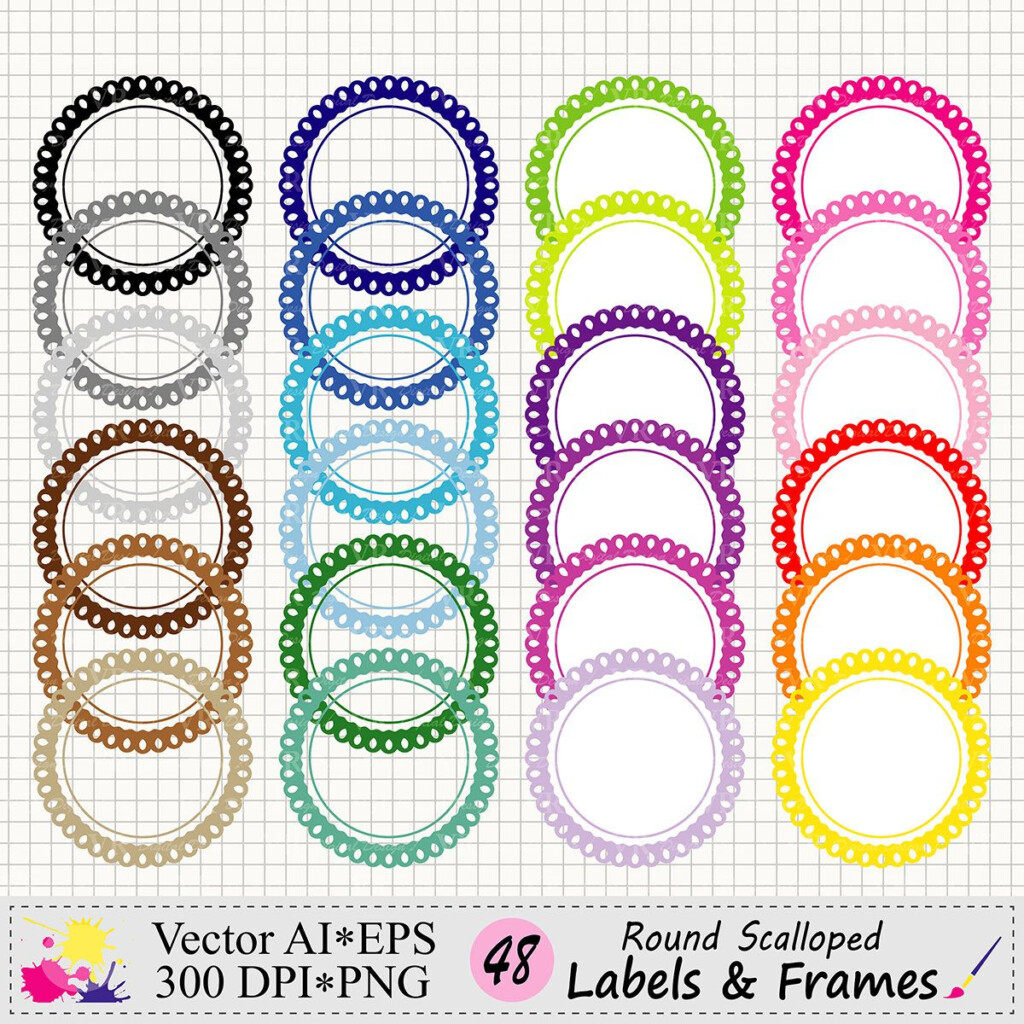 Round Scalloped Labels And Frames Clipart Rainbow Scalloped Etsy In 