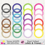 Round Scalloped Labels And Frames Clipart Rainbow Scalloped Etsy In