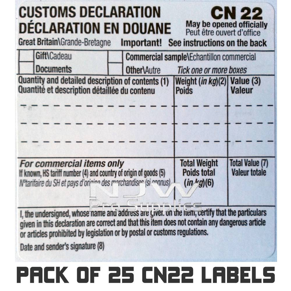 SELF ADHESIVE CUSTOMS DECLARATION LABEL FORMS CN22 CUSTOM LABELS Choose 