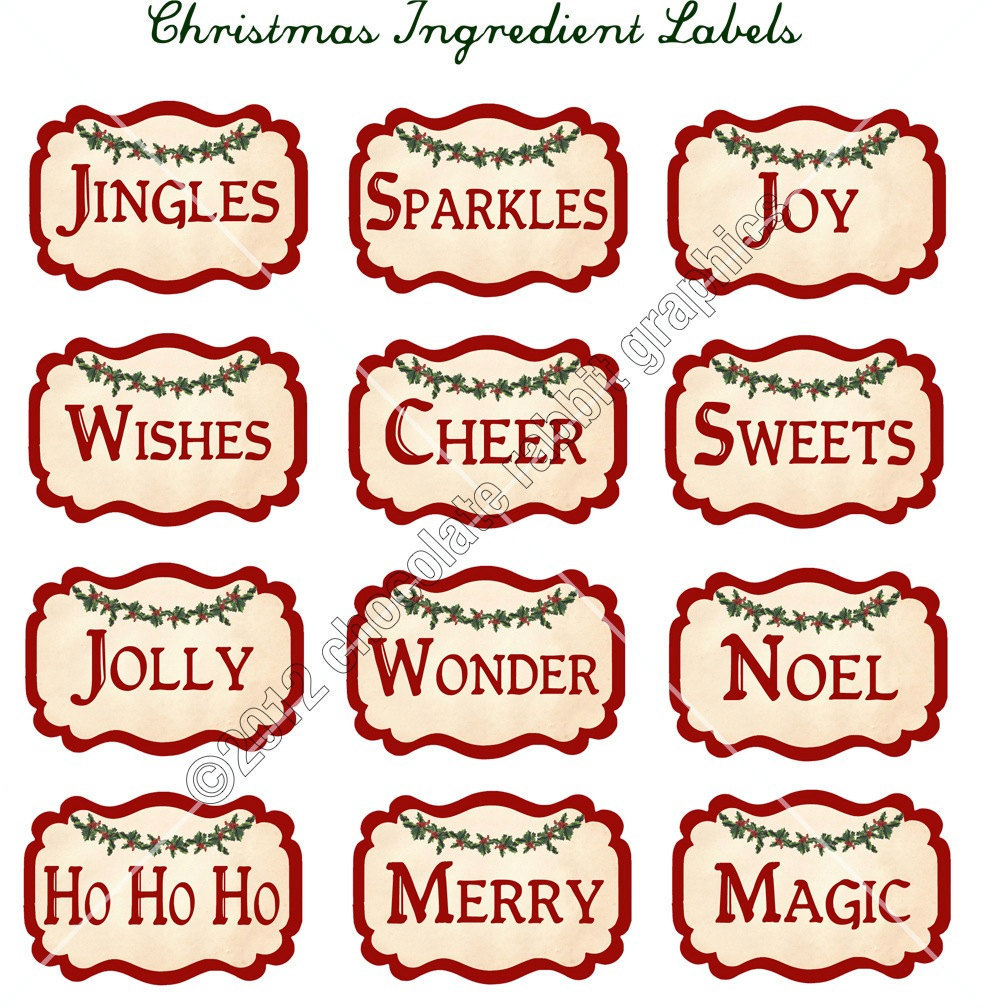 Vintage Christmas Ingredient Labels Digital Download Collage Sheet 